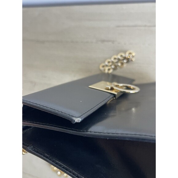 Salvatore Ferragamo Gancini Black Leather Gold Tone Chain Crossbody Shoulder Bag - Picture 12 of 16